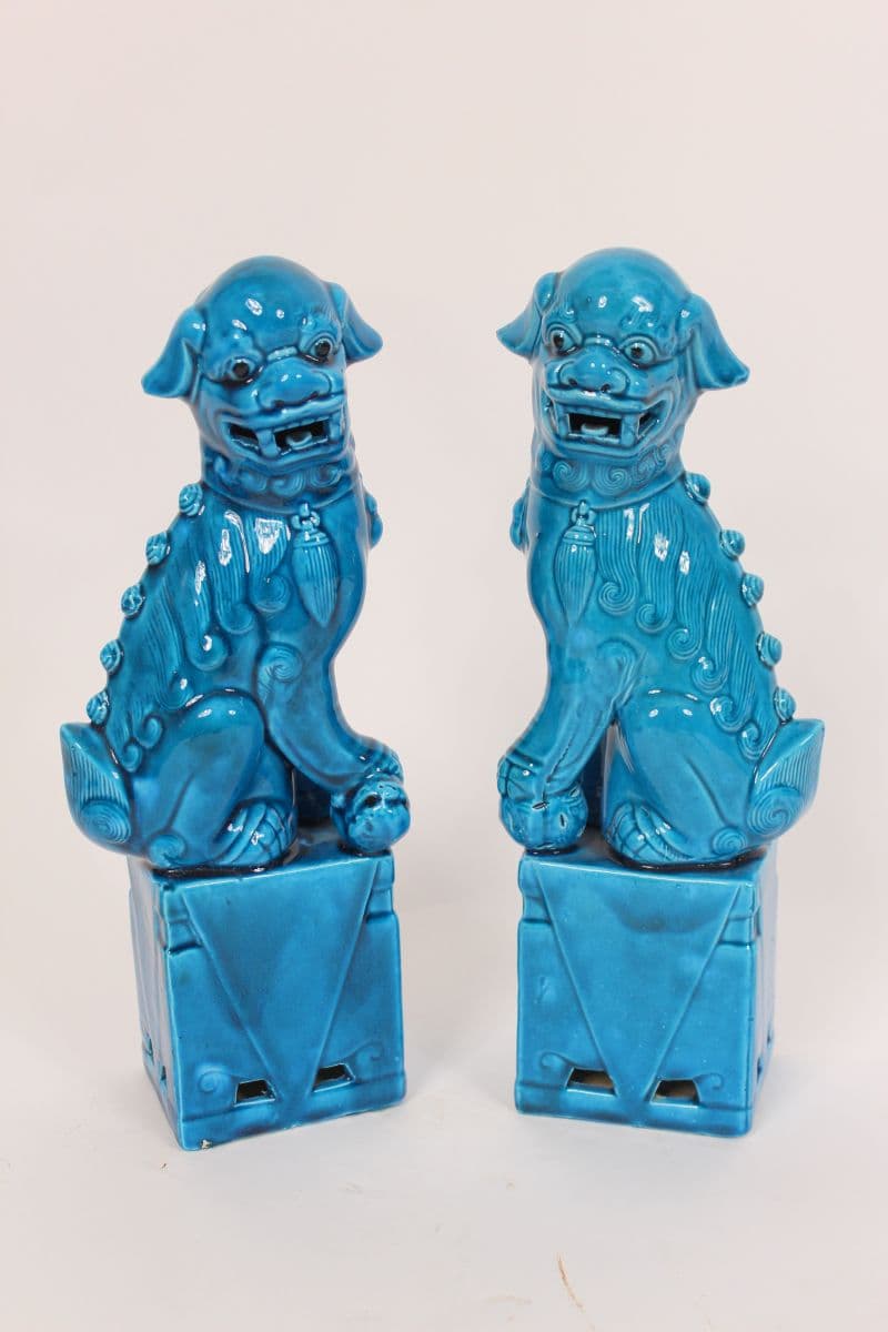 Pair of Chinese Ming blue foo dogs