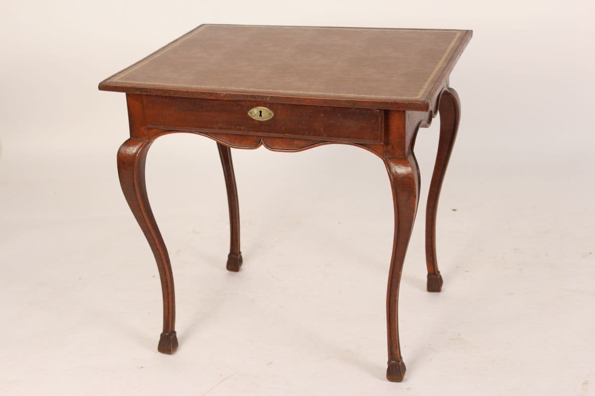 Antique Louis XV provincial style leather top occasional table