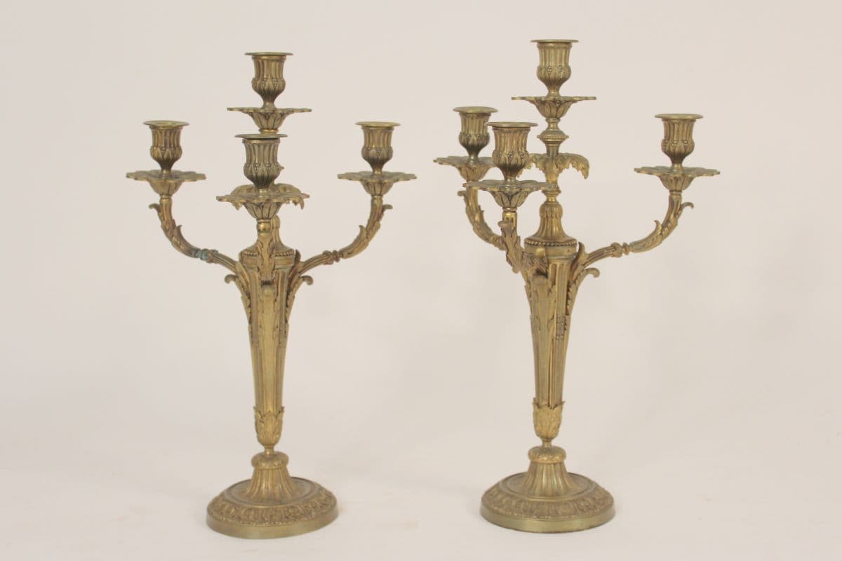 Pair of signed Louis XVI style 4 light candelabra
