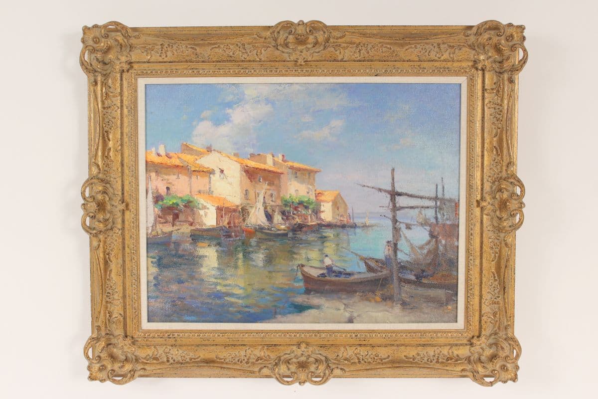Colorful Italian harbor scene painting