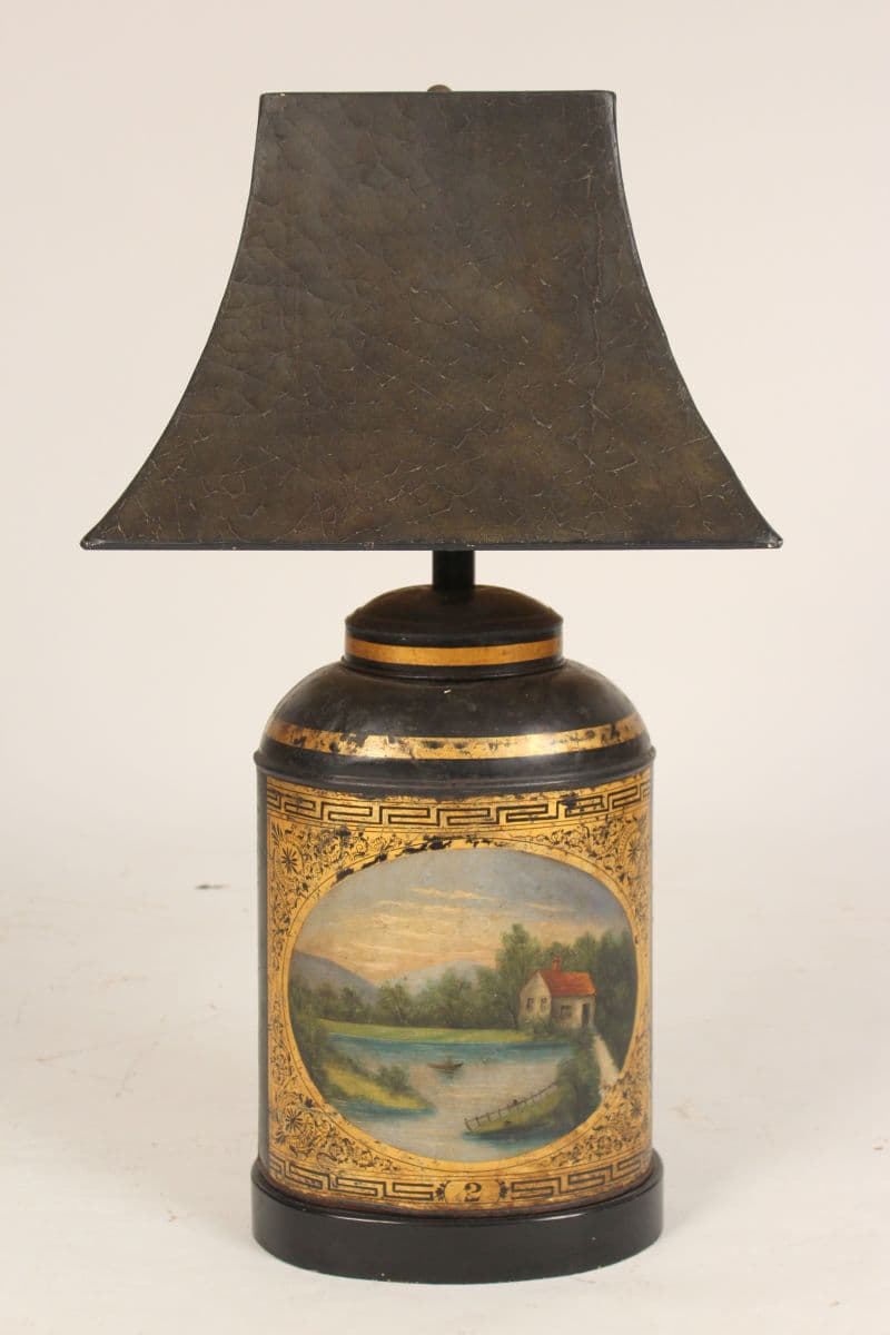 19th century tole tea canister lamp