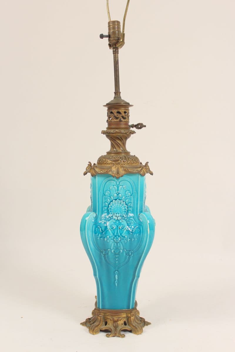 Antique Louis XV style faience lamp with ormolu mounts