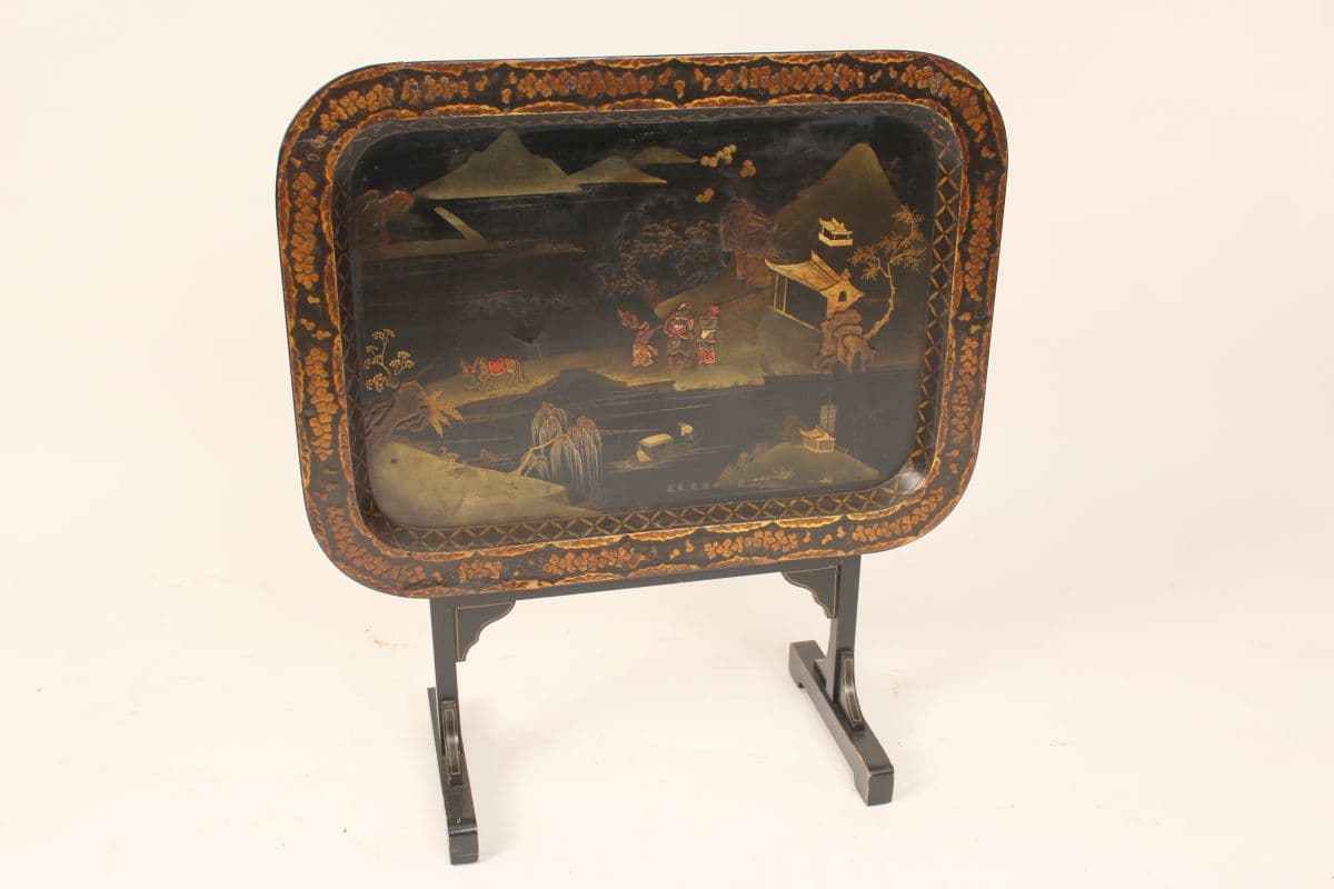 Chinoiserie decorated swivel top occasional table