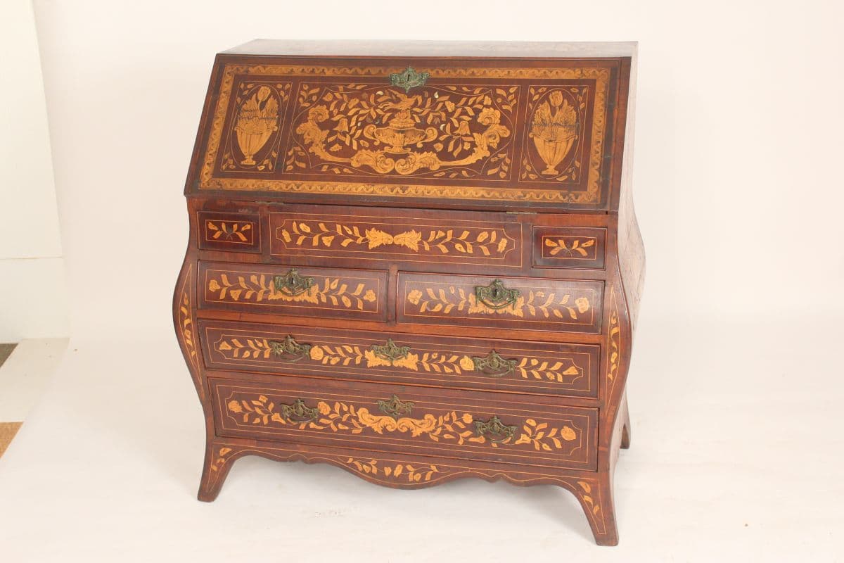 Antique Dutch marquetry kettle base slant top desk