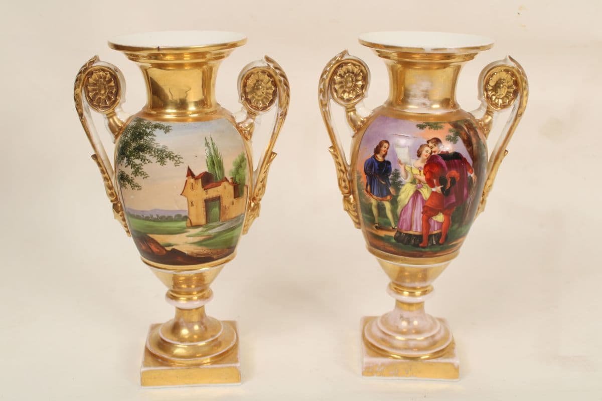Pair of neo classical style porcelain vases