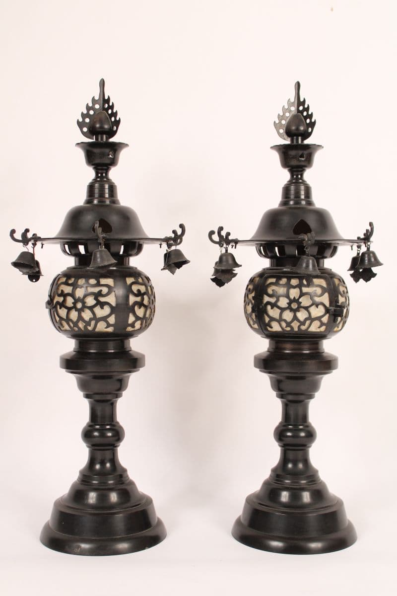 Pair of Japanese bronze lanterns