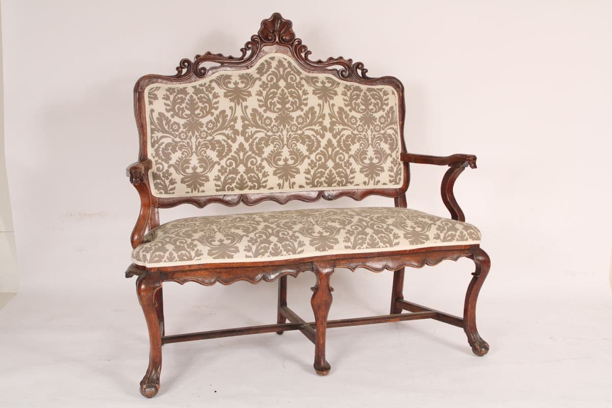Antique continental Louis XV style walnut settee