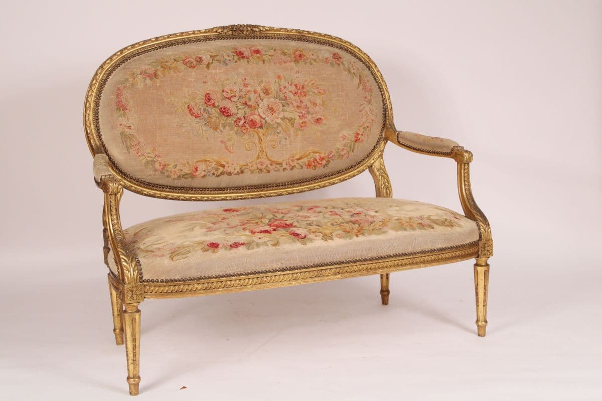 Antique Louis XVI Style Gilt Wood Settee