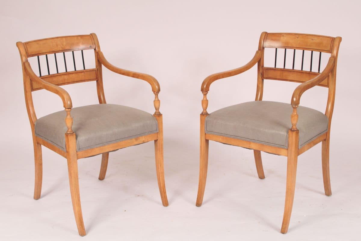 Pair of Continental neo classical Style Birch Armchairs