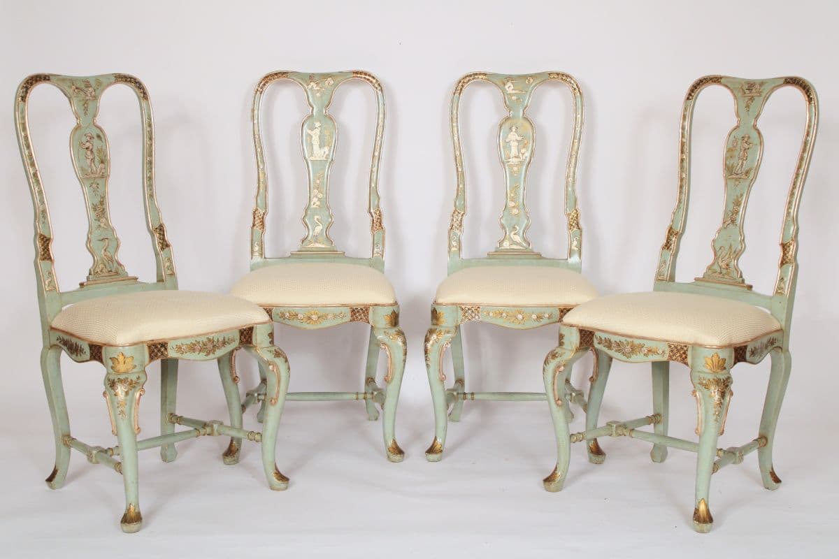 Set of 4 Queen Anne Style Chinoiserie Decorated Side Chairs