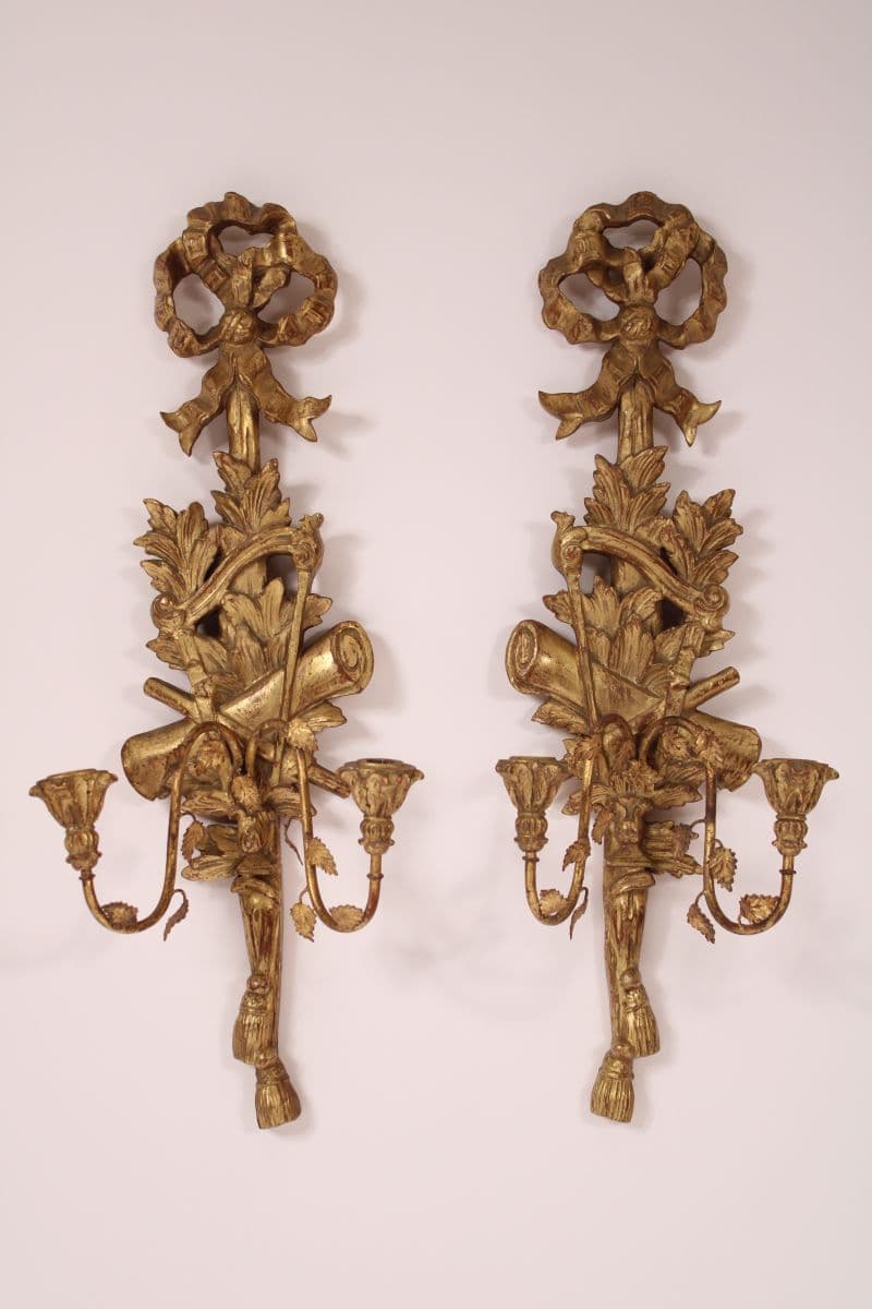 Pair of Louis XVI Style Gilt Wood Wall Sconces