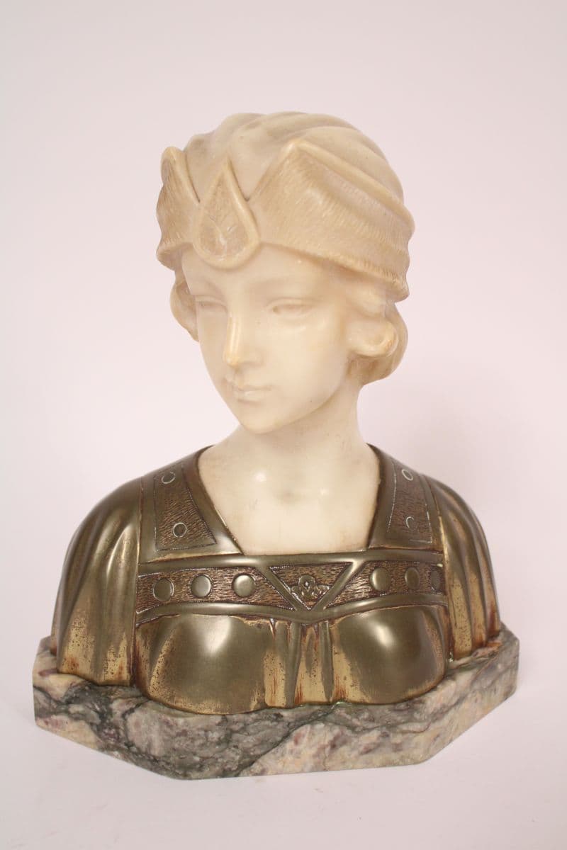 Alabaster And Bronze Bust Of A Young Lady By Georges Morin