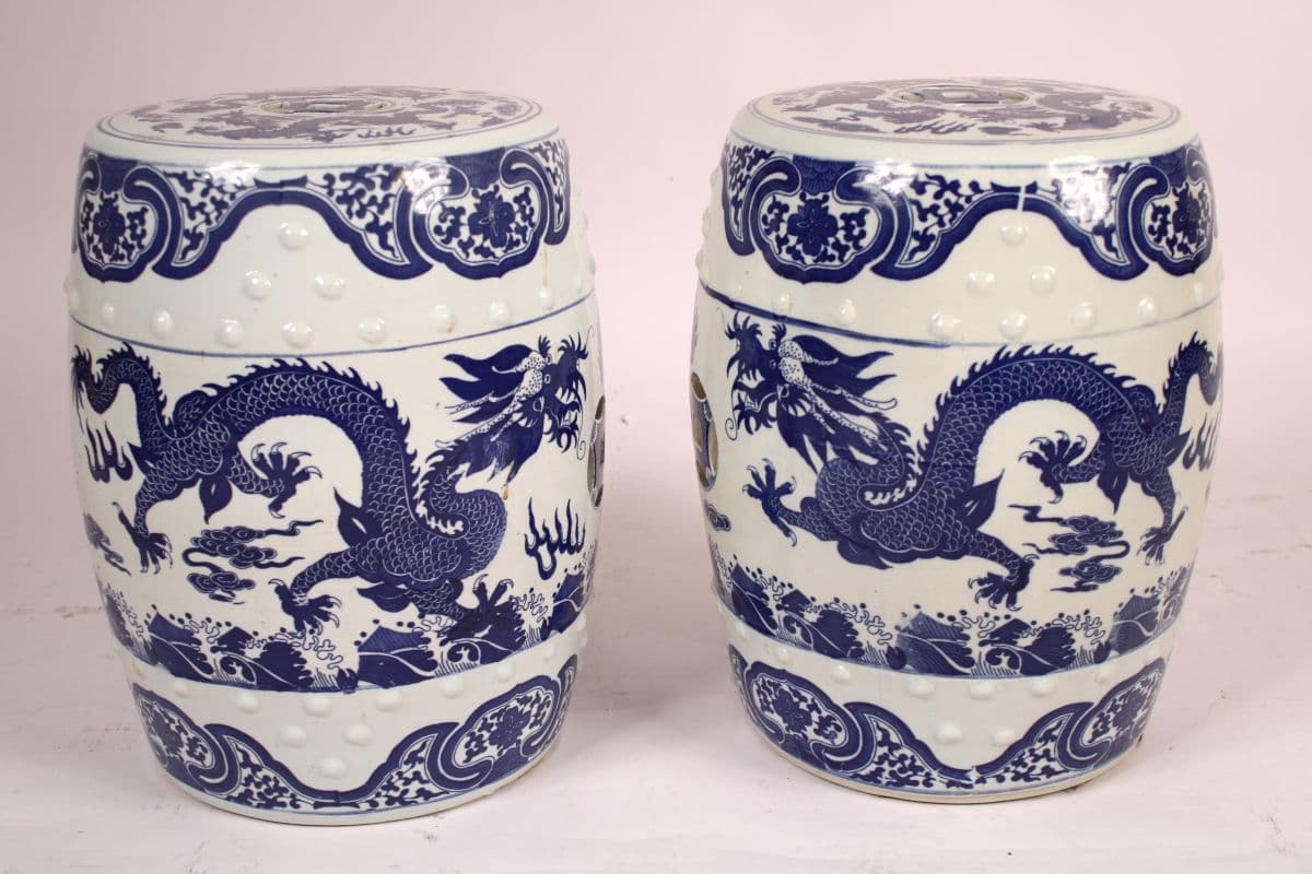 Pair of Chinese Blue and White Garden Seats