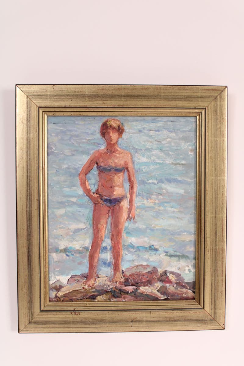 Impressionist Painting Of Girl On Rocky Coastline