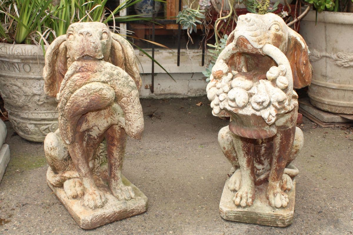 Pair of Cast Stone Garden Dogs