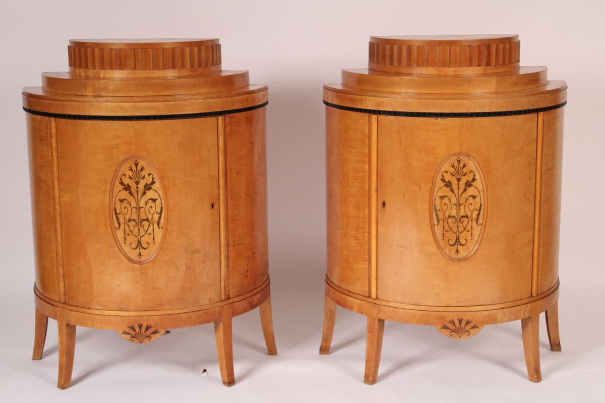 Pair of Biedermeier Style Birch Cabinets