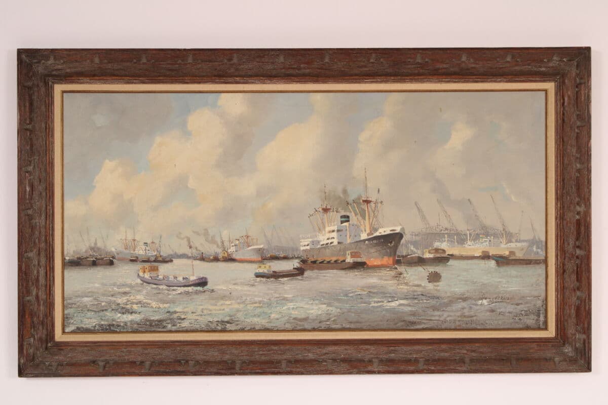 Northern European Industrial Harbor Scene Painting