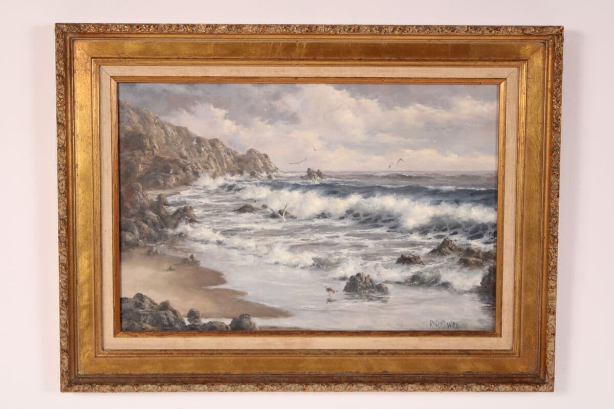 Rocky Coastal Seascape Painting by Robert Wee (Born1927)