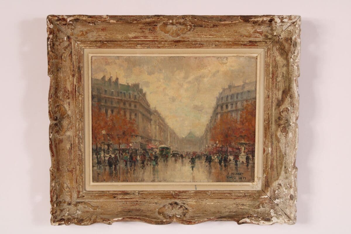 Parisian Street Scene Painting by Jean Salabet (1913-1995)