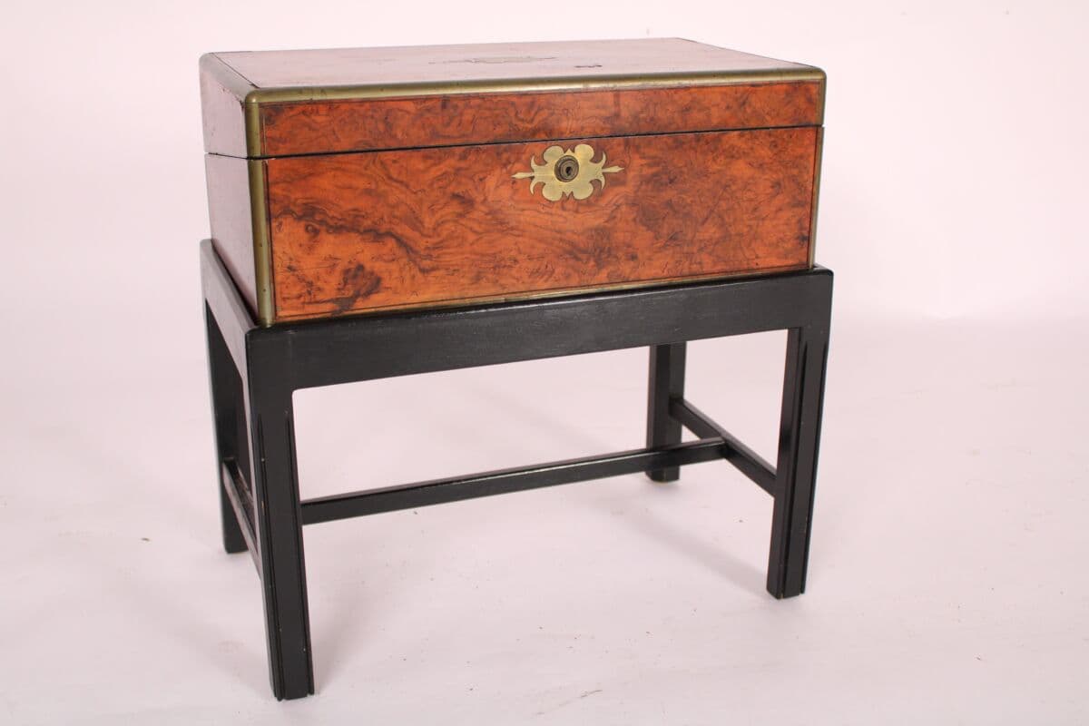 English Burl Walnut Writing Slop on Stand