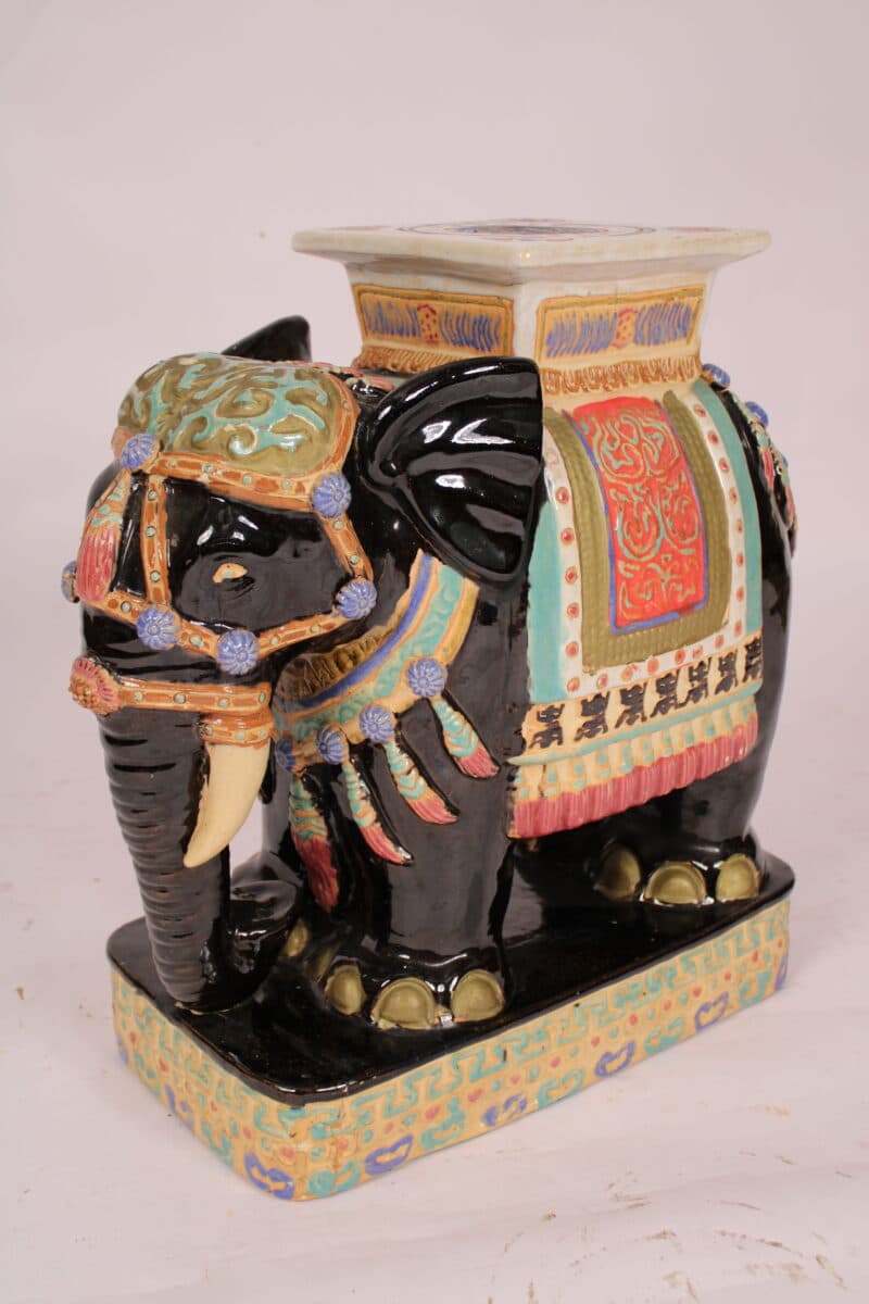 Chinese Elephant Form Polychrome Decorated Garden Seat