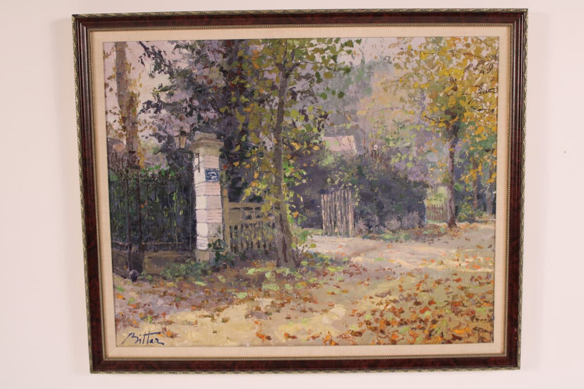 French Impressionist Courtyard Scene Painting by Pierre Bittar (Born 1934)
