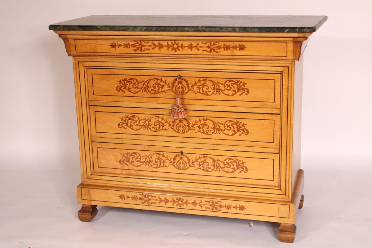 Charles X Style Inlaid Chest of Drawers with Marble Top