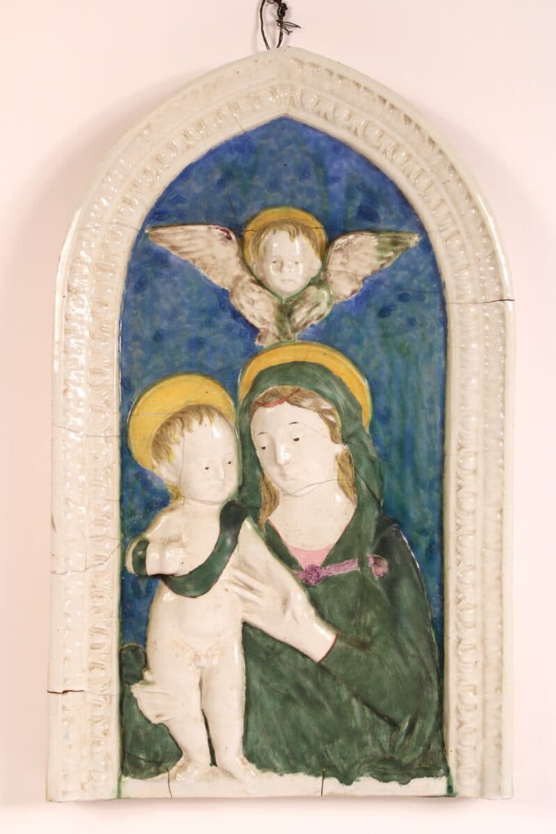 Della Robbia Style Polychrome Decorated Stoneware Plaque