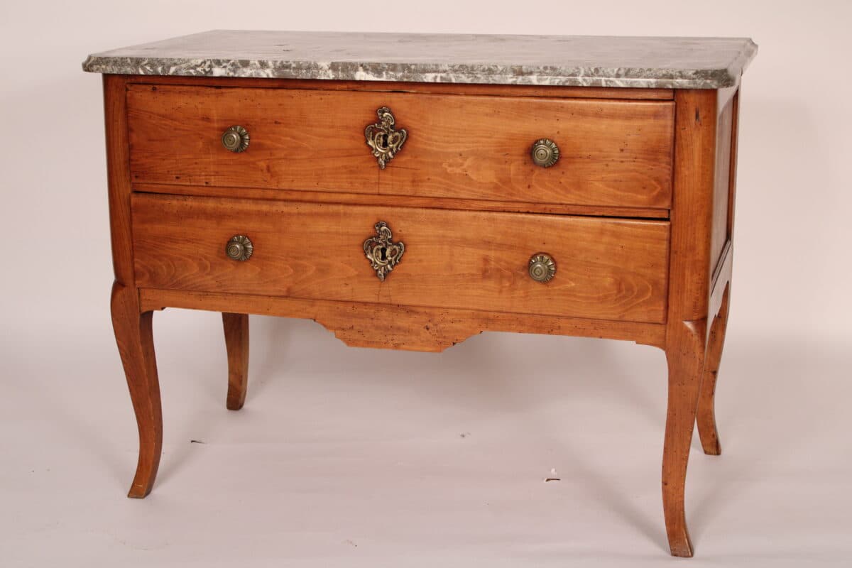 Antique Louis XV Style Beech Wood Chest of Drawers with Marble Top