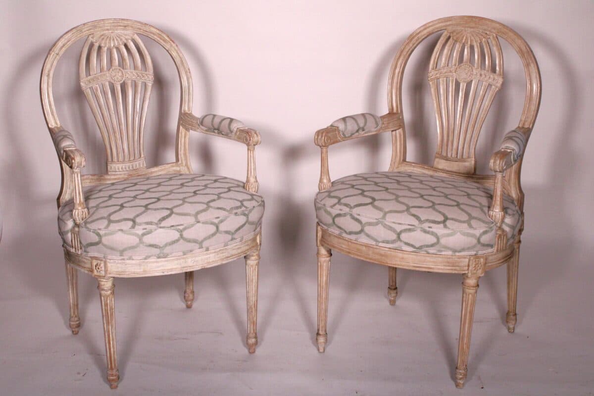 Pair of Painted Directoire Style Balloon Back Armchairs