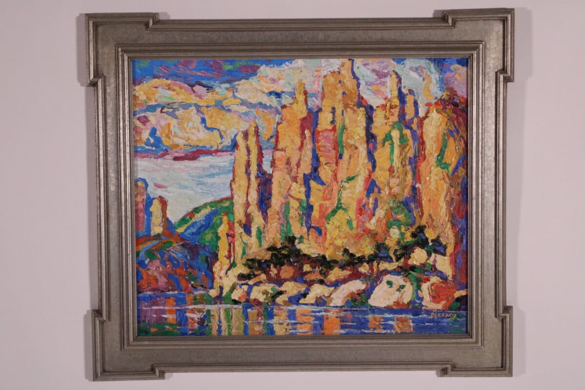 Red Rock and River Painting by Vladimir Kerkach (Born 1964)