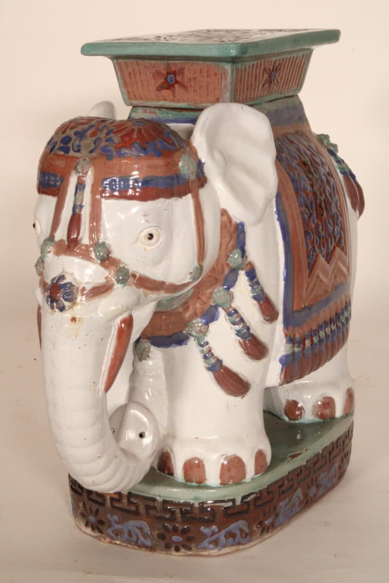 Chinese Polychrome Decorated Elephant Form Garden Seat