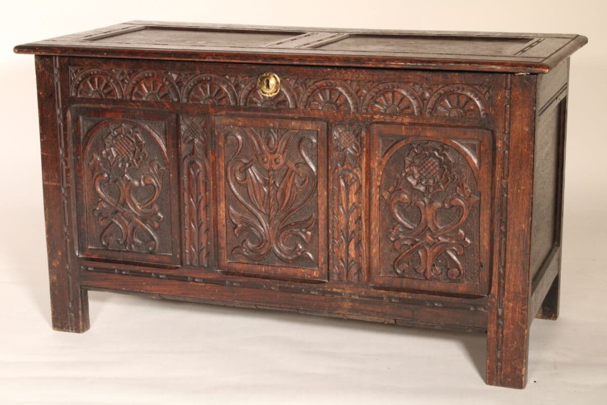 Antique Tudor Style Oak Trunk