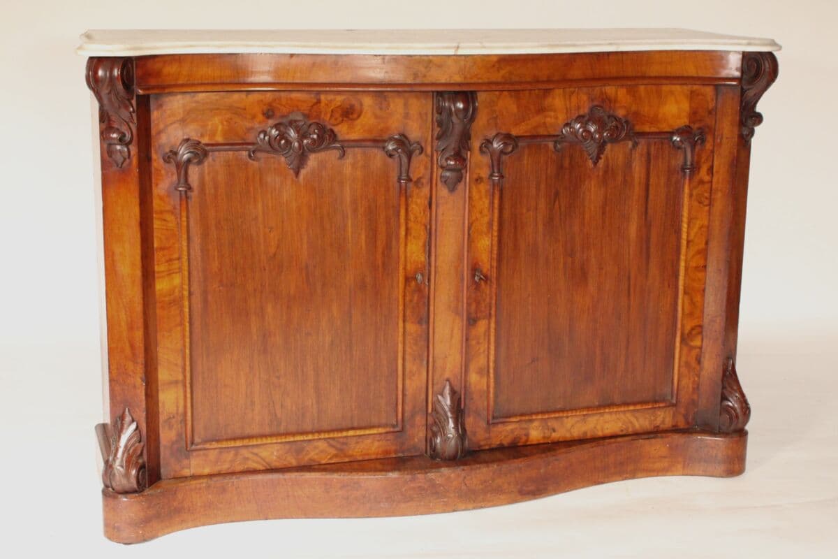 Victorian Burl Walnut and Walnut Cabinet With Marble Top