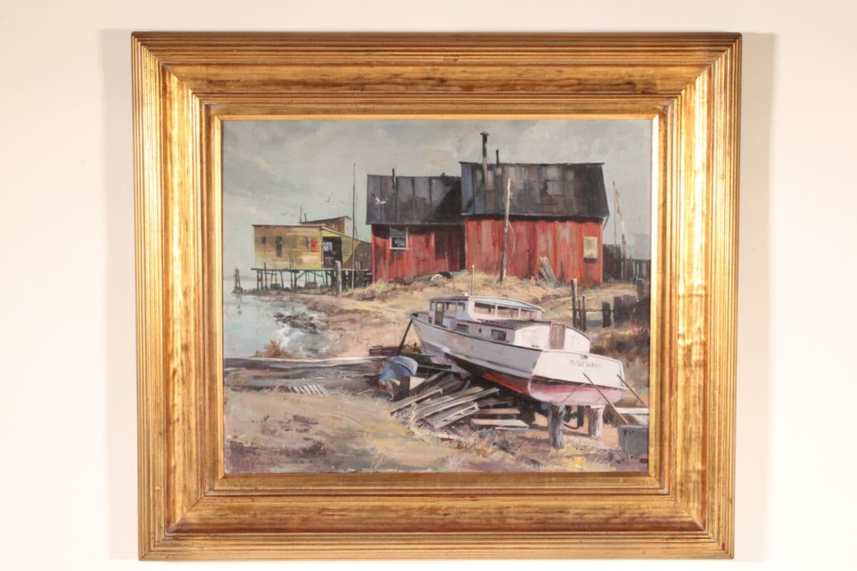Painting of a Boat in Dry Dock by Neil Jacobe (Born 1924)