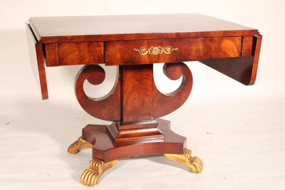 Russian Neo Classical Style Flame Mahogany and Gilt Decorated Sofa Table