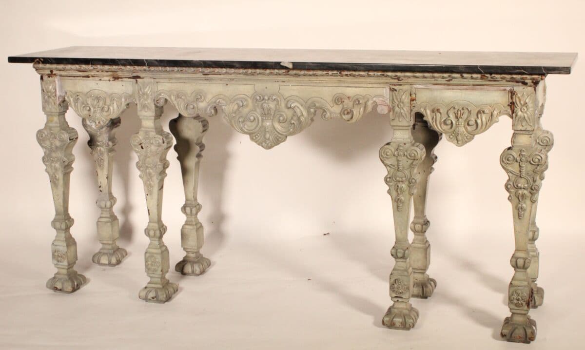 Louis XIV Style Grisaille Painted Console Table with Belgium Marble Top
