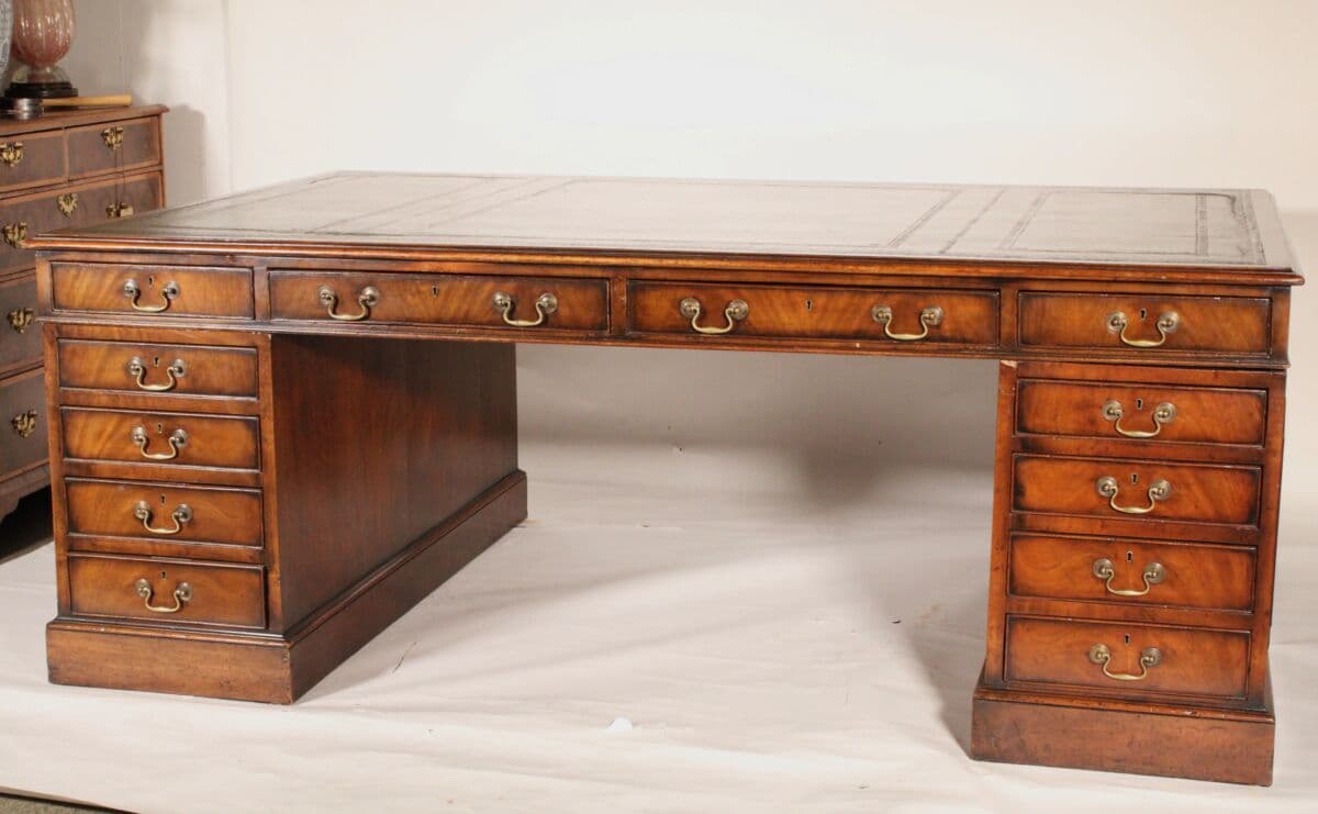 19th Century George III Style Mahogany Double Pedestal Partners Desk