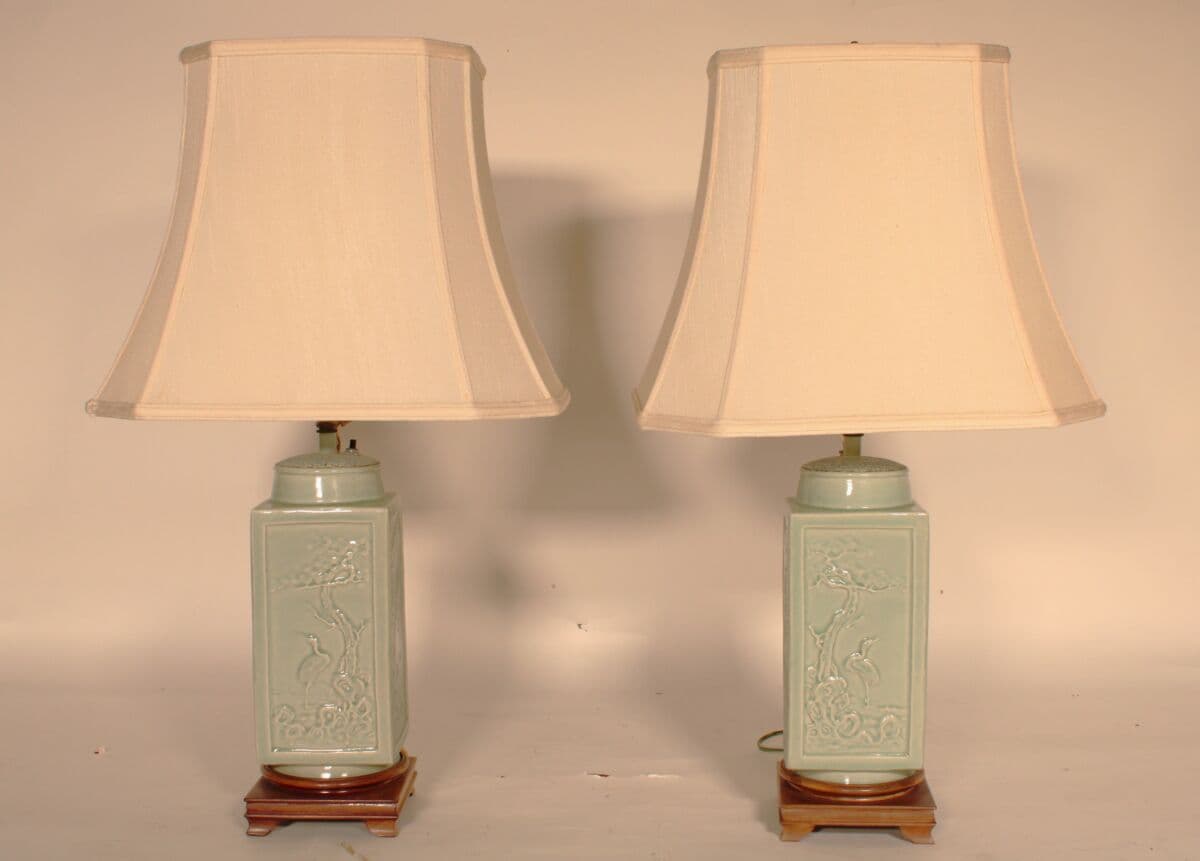 Pair of Chinese Style Table Celadon Lamps