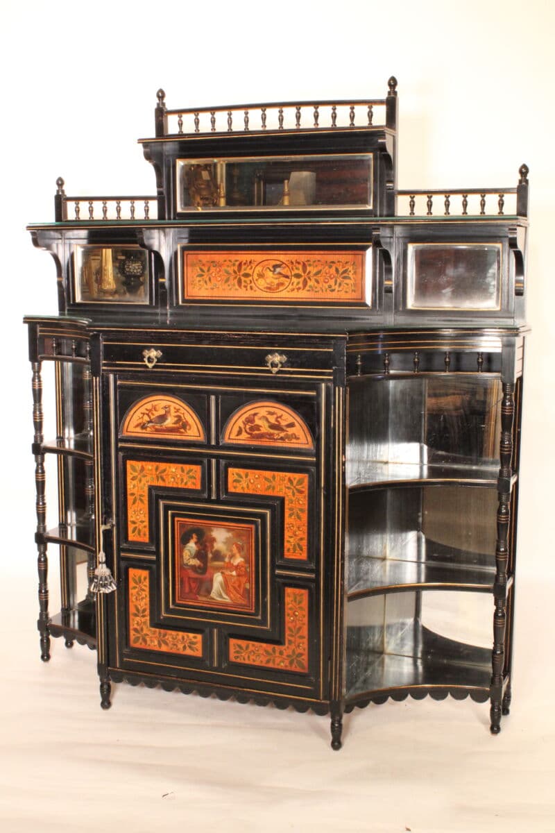 Aesthetic Movement Ebonized and Painted Cabinet