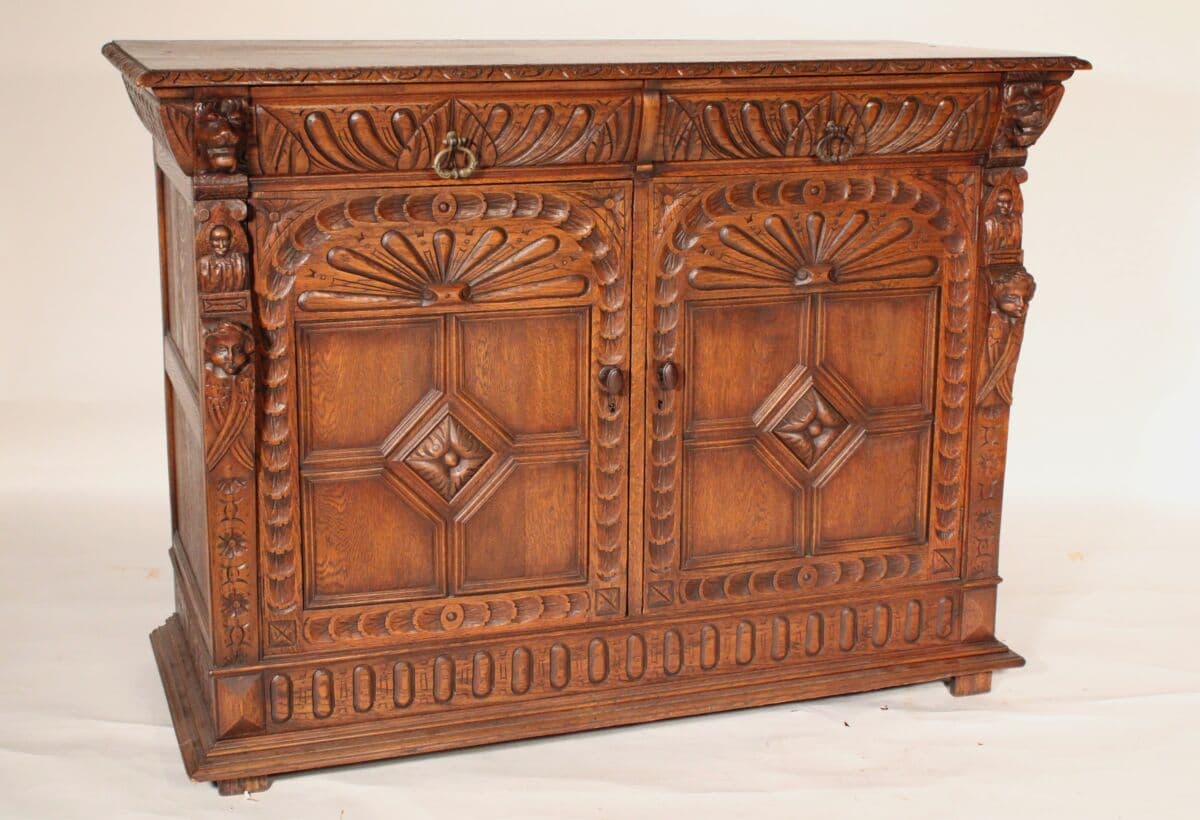 Antique Baroque Style Oak Credenza