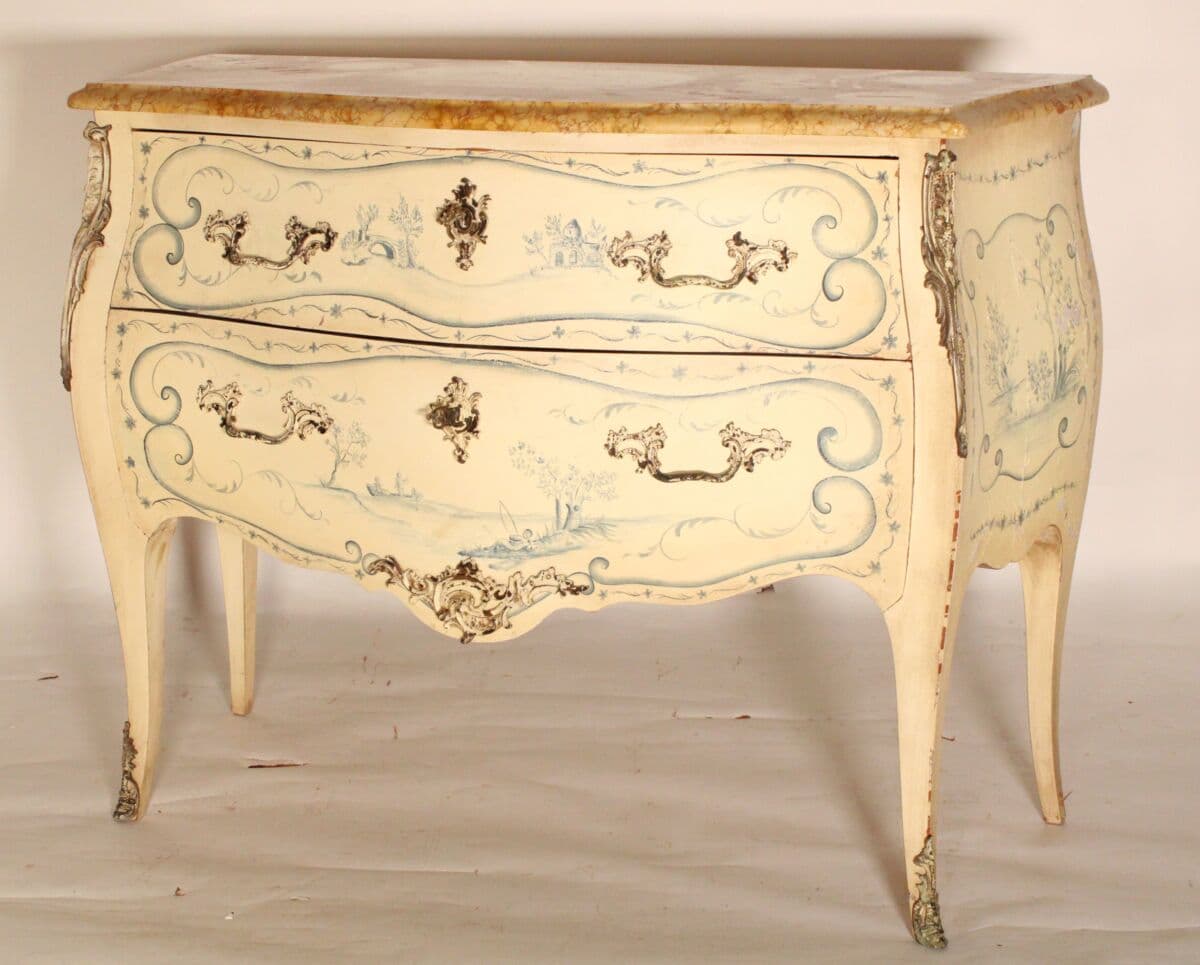 Louis XV Style Painted Chest of Drawers with Marble Top