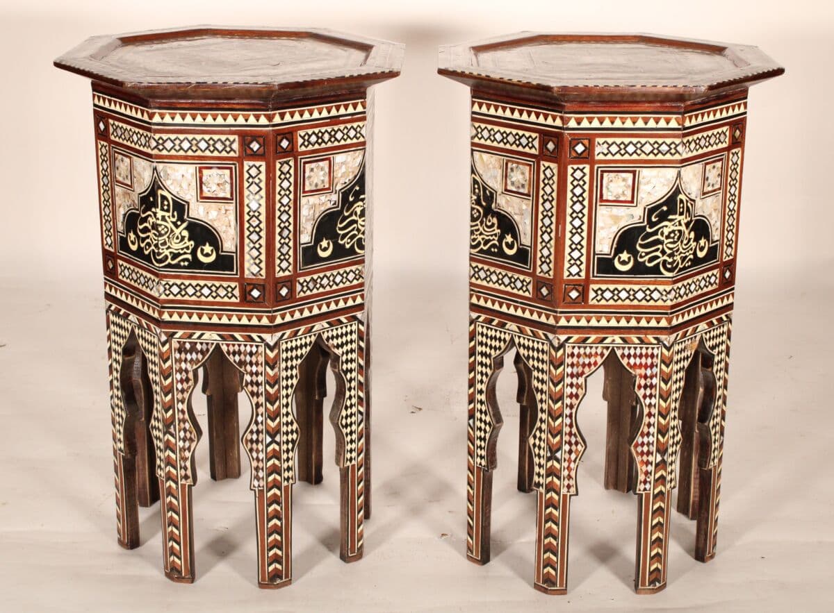 Pair of Levantine Mother of Pearl and Bone Inlaid Occasional Tables