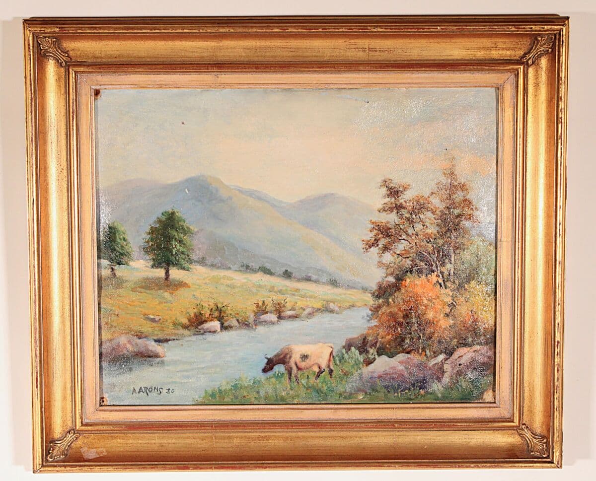 Landscape Painting With Cow by A Arons Dated 1930