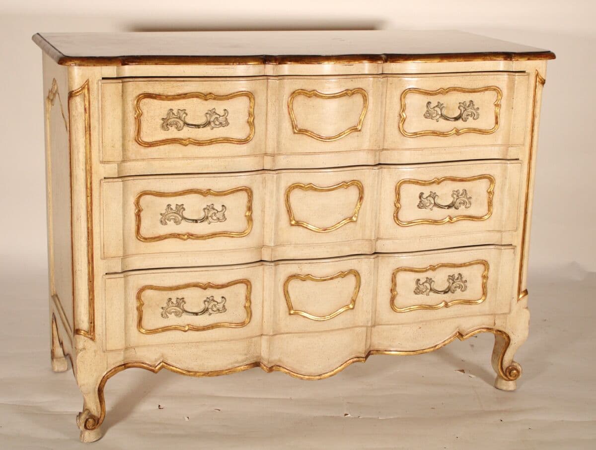 Louis XV Provincial Style Painted and Gilt Decorated Chest of Drawers