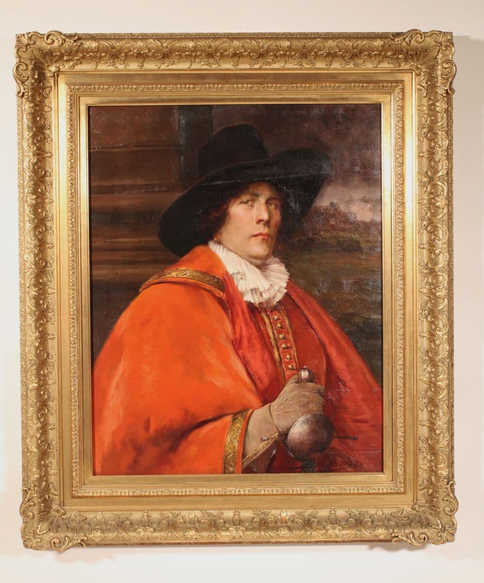 Painting of a Cavalier in a Red Coat by Alexis De Andreis (1880-1929)
