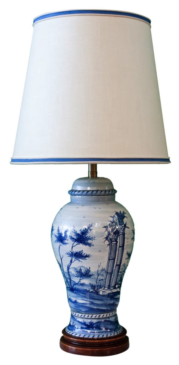 Sold - Large Italian Blue & White Scenic Terra Cotta Marbro Lamp - Rubbish Interiors Inc.