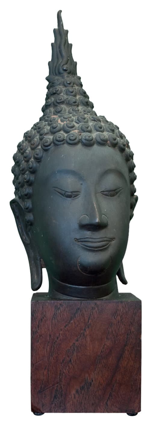 Art, Sold - Old Thai Bronze Head on Wood Base - 6430 - Rubbish Interiors Inc.