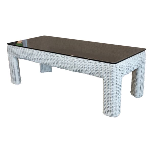 Sold - Painted Wicker and Smoked Glass Coffee Table, c. 1970 - 7488 - Rubbish Interiors Inc.
