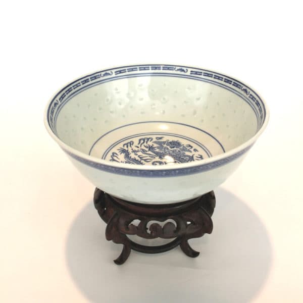 Sold - Blue and White Bowl On Stand - Rubbish Interiors Inc.
